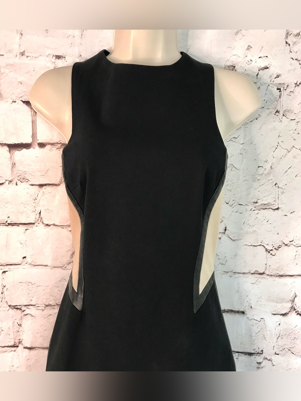RAG & BONE Piper Leather Trim Mesh Panels Mini Sheath Dress Black and Tan Size 2 - Picture 16 of 16
